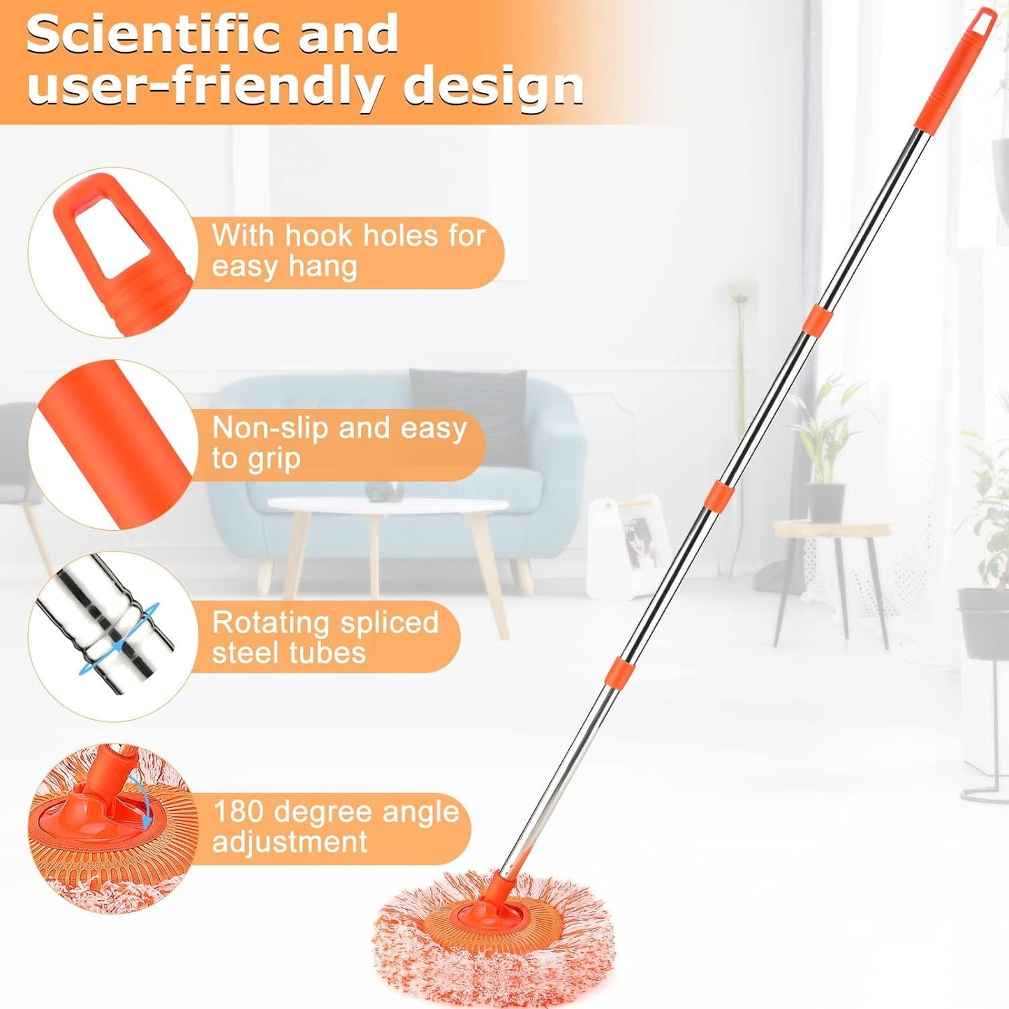 Long-Handle Telescopic Cleaning Mop – 360°